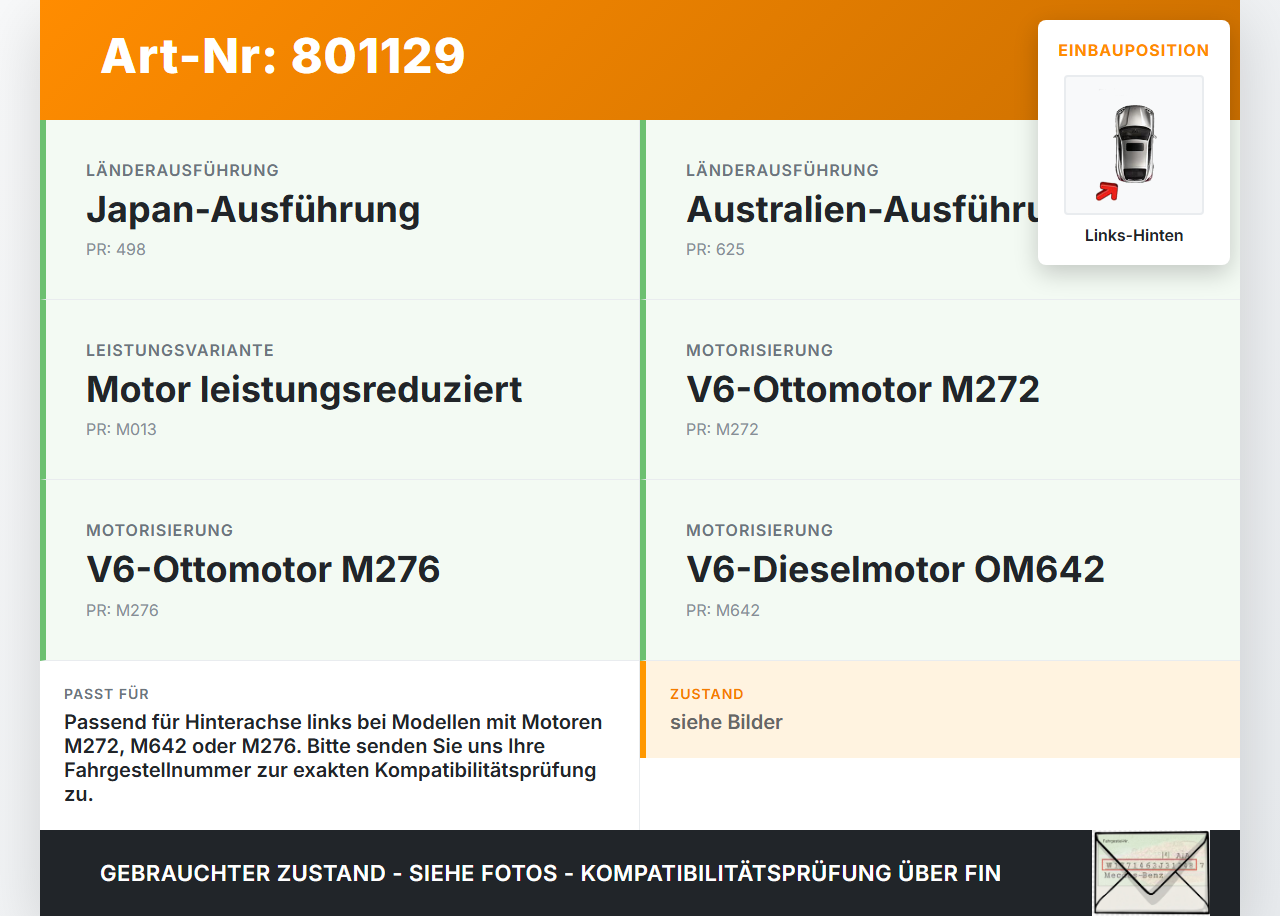 Mercedes R320 W251 06-10 CDI 3,0 165KW Bremssattel Bremszange Hinten Links Mercedes R320 W251 06-10 04.07.2006... Vorschau 3