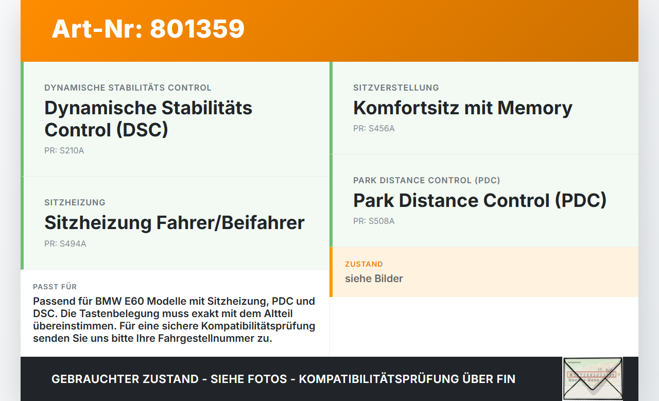 BMW E60 530d 5er 04-07 Sitzheizung Schalter Regler DSC PDC BMW E60 530d 5er 04-07 20.04.2004 9159168 61319159168... Vorschau 3
