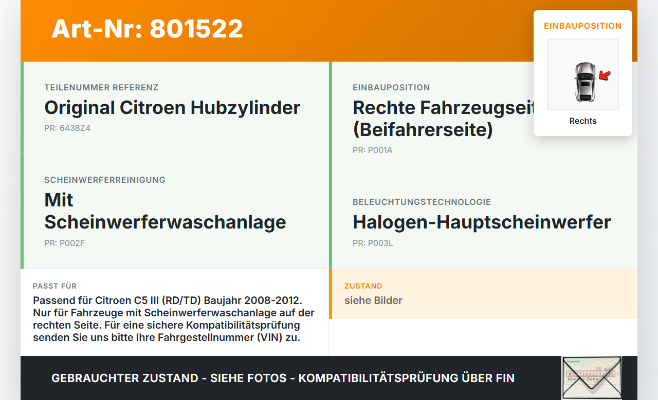 Citroen C5 III RD TD 08-12 Waschdüse Hubzylinder für Scheinwerfer Rechts Citroen C5 III RD TD 08-12 01.05.2011... Vorschau 3