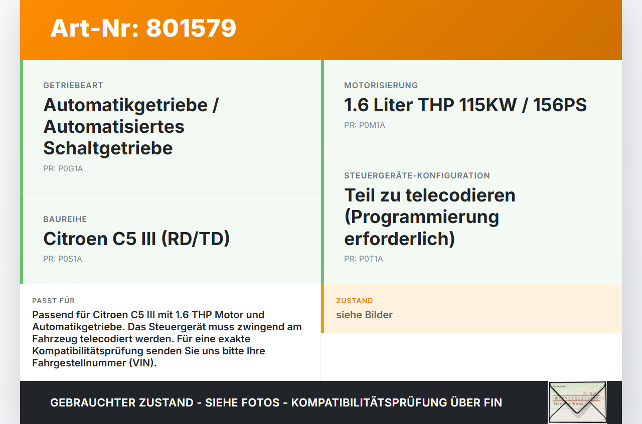 Citroen C5 III RD TD 08-12 1,6 115KW Steuergerät für Getriebe Gangwahlgeber Citroen C5 III RD TD 08-12 01.05.2011... Vorschau 3