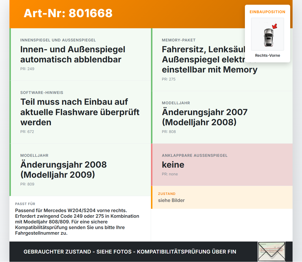 Mercedes W204 S204 C220 07-14 Steuergerät ECU Modul Türsteuergerät Rechts Vorne Mercedes W204 S204 C220 07-14... Vorschau 3