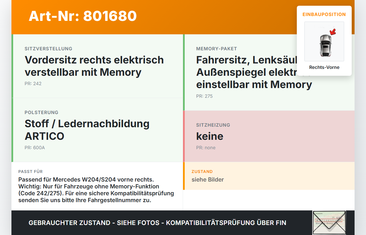 Mercedes W204 S204 C220 07-14 Sitzverstellung Schalter Rechts Vorne Mercedes W204 S204 C220 07-14 28.11.2007... Vorschau 3