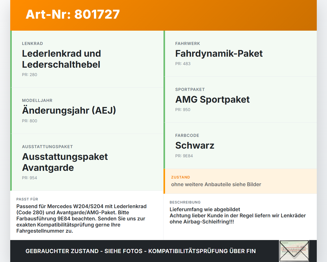 Mercedes W204 S204 C220 07-14 Lenkrad Airbaglenkrad Mercedes W204 S204 C220 07-14 28.11.2007 A2044601203 gebraucht Vorschau 3