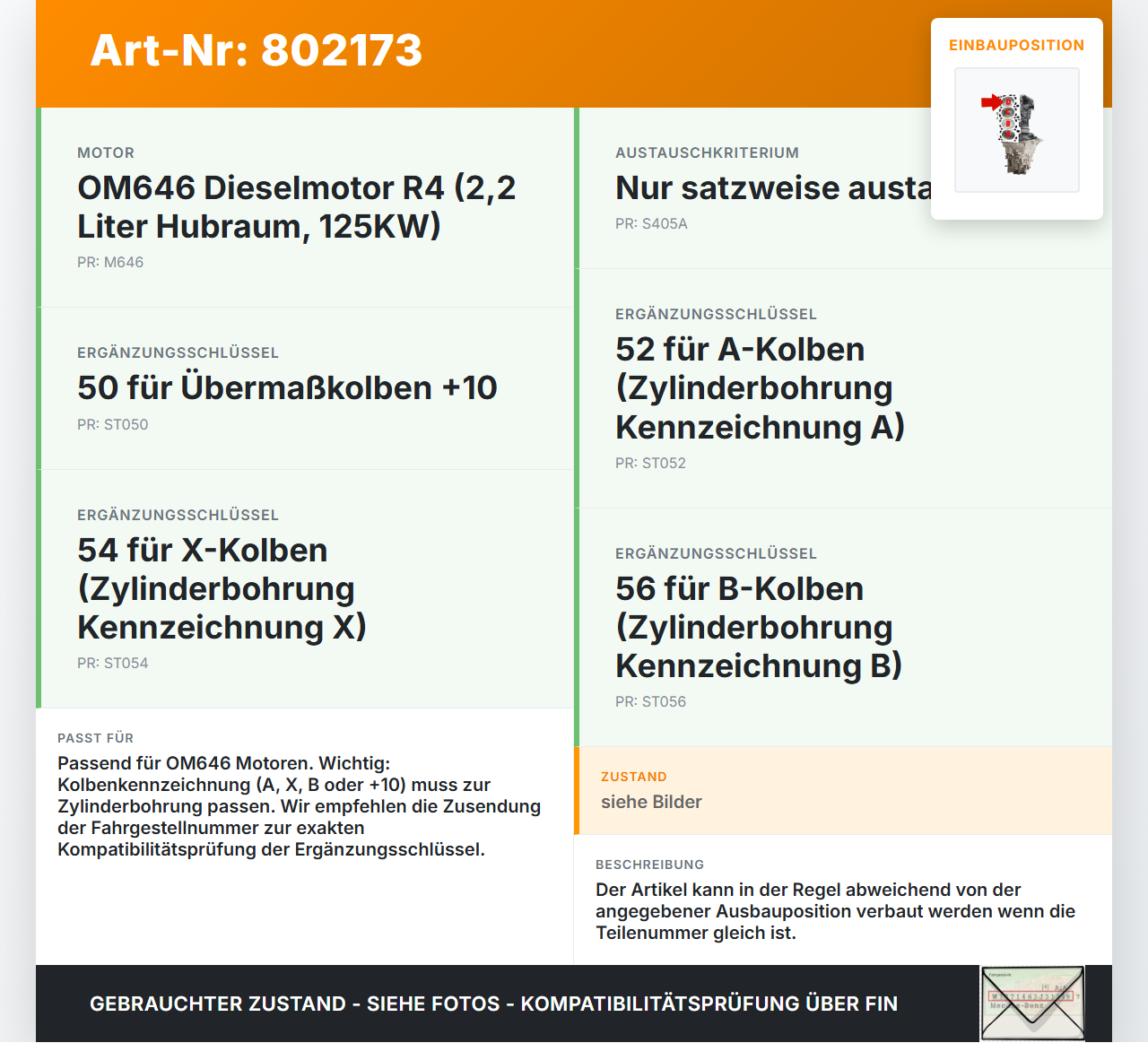 Mercedes W204 S204 C220 07-14 2,2d 125KW 646811 Kolben mit Pleuel Pos D Mercedes W204 S204 C220 07-14 28.11.2007... Vorschau 3
