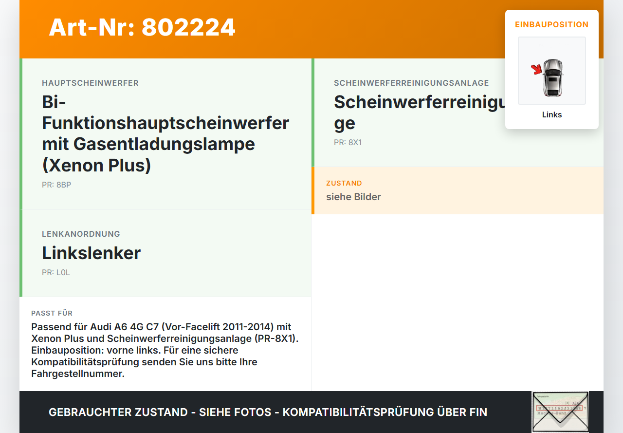 Audi A6 4G C7 11-14 qu Waschdüse für Scheinwerfer Links Audi A6 4G C7 11-14 qu 14.03.2012 4G0955101 gebraucht Vorschau 3