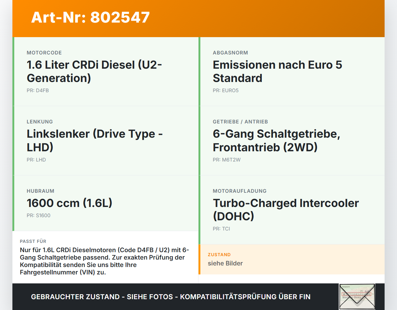 Hyundai I30 FD 10-12 CRDi 1,6  D4FB R89A Kurbelwelle Hyundai I30 FD 10-12 27.10.2011 23110-2A700 gebraucht Vorschau 3