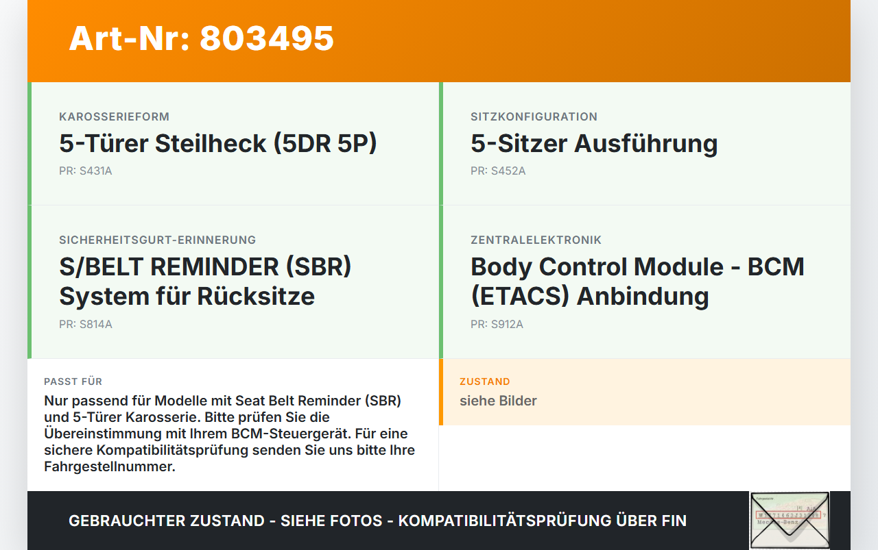 Kia Picanto JA 17-21 Steuergerät ECU Modul SG SBR Kia Picanto JA 17-21 17.04.2018 95210-G6001 95210G-6001 gebraucht Vorschau 3