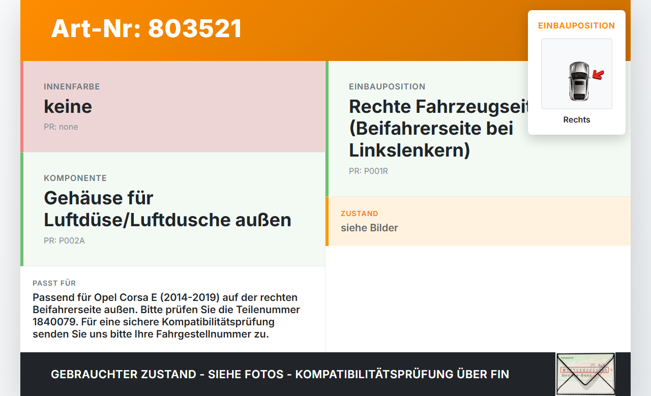 Opel Corsa E 14-19 Luftdusche Luftdüse Rechts Opel Corsa E 14-19 16.05.2018 13384932 1840079 gebraucht Vorschau 3