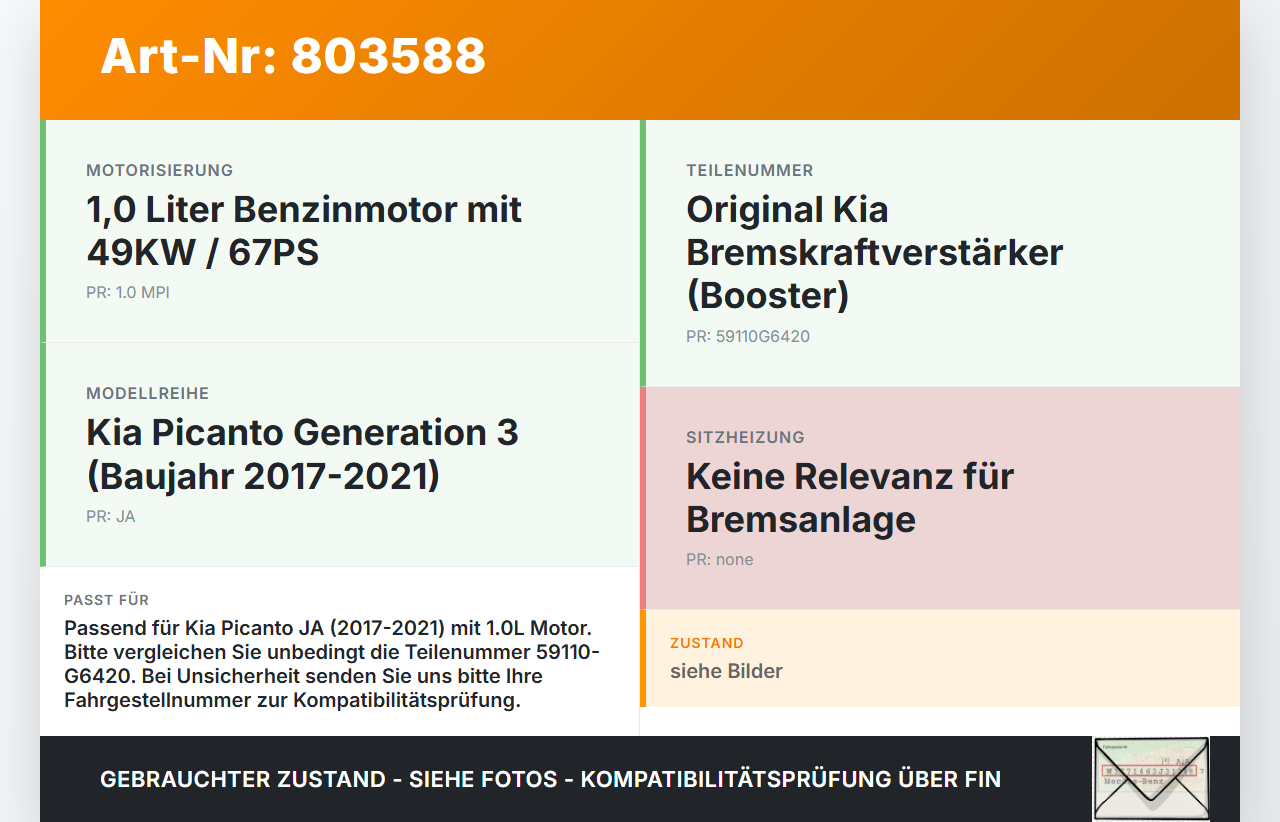 Kia Picanto JA 17-21 1,0 49KW Bremskraftverstärker Kia Picanto JA 17-21 17.04.2018 59110G6420 58500-G6520... Vorschau 3