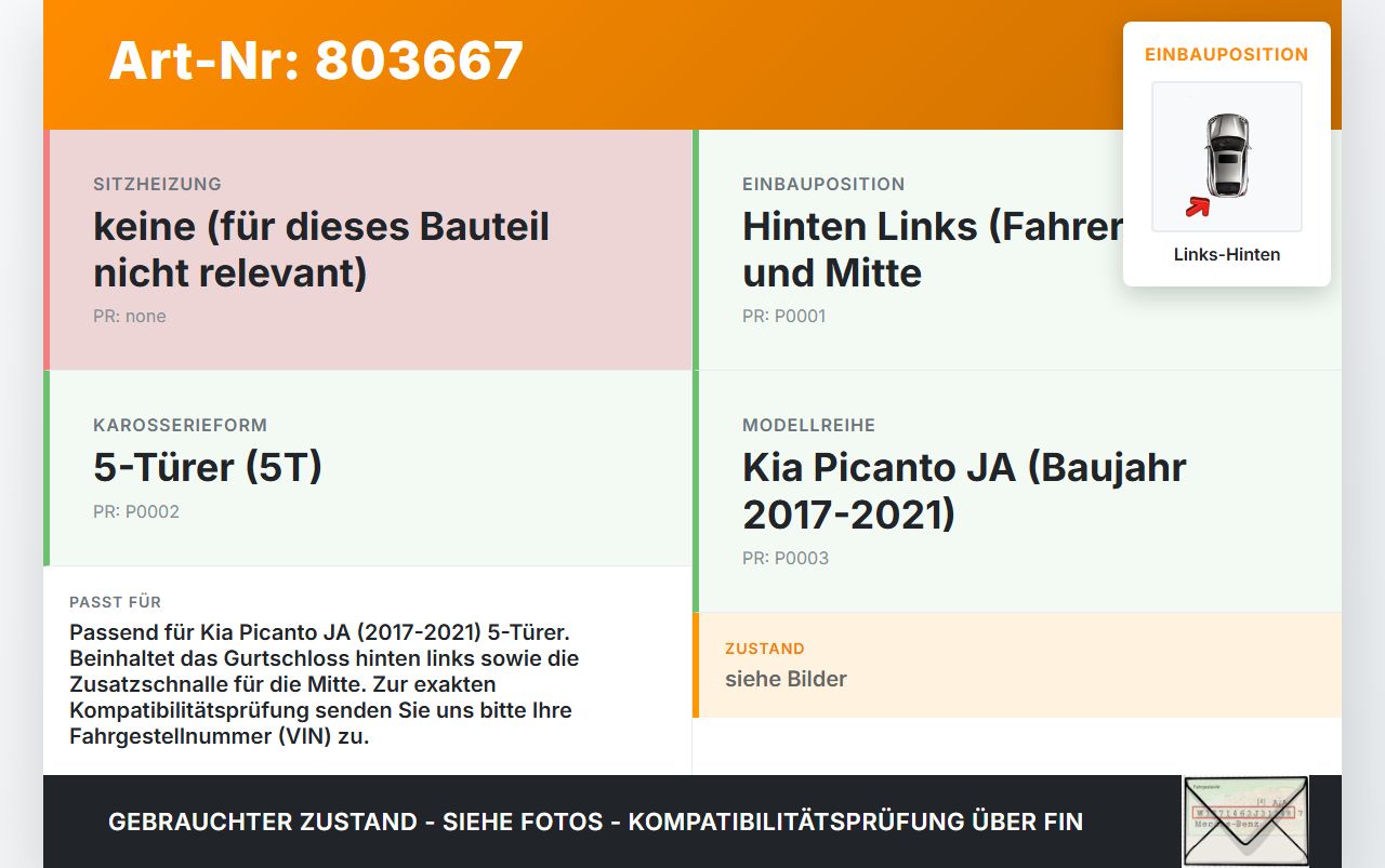 Kia Picanto JA 17-21 5T Gurtschloss Links Hinten und Zusatzschnalle Mitte Kia Picanto JA 17-21 17.04.2018... Vorschau 3