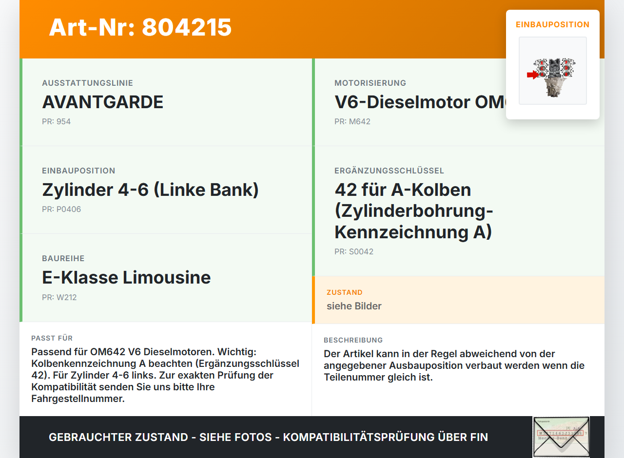 Mercedes W212 E350 09-14 CDI 3,0 170KW 642850 Kolben mit Pleuel Pos A 4-6 Links Mercedes W212 E350 09-14 04.06.2009... Vorschau 3