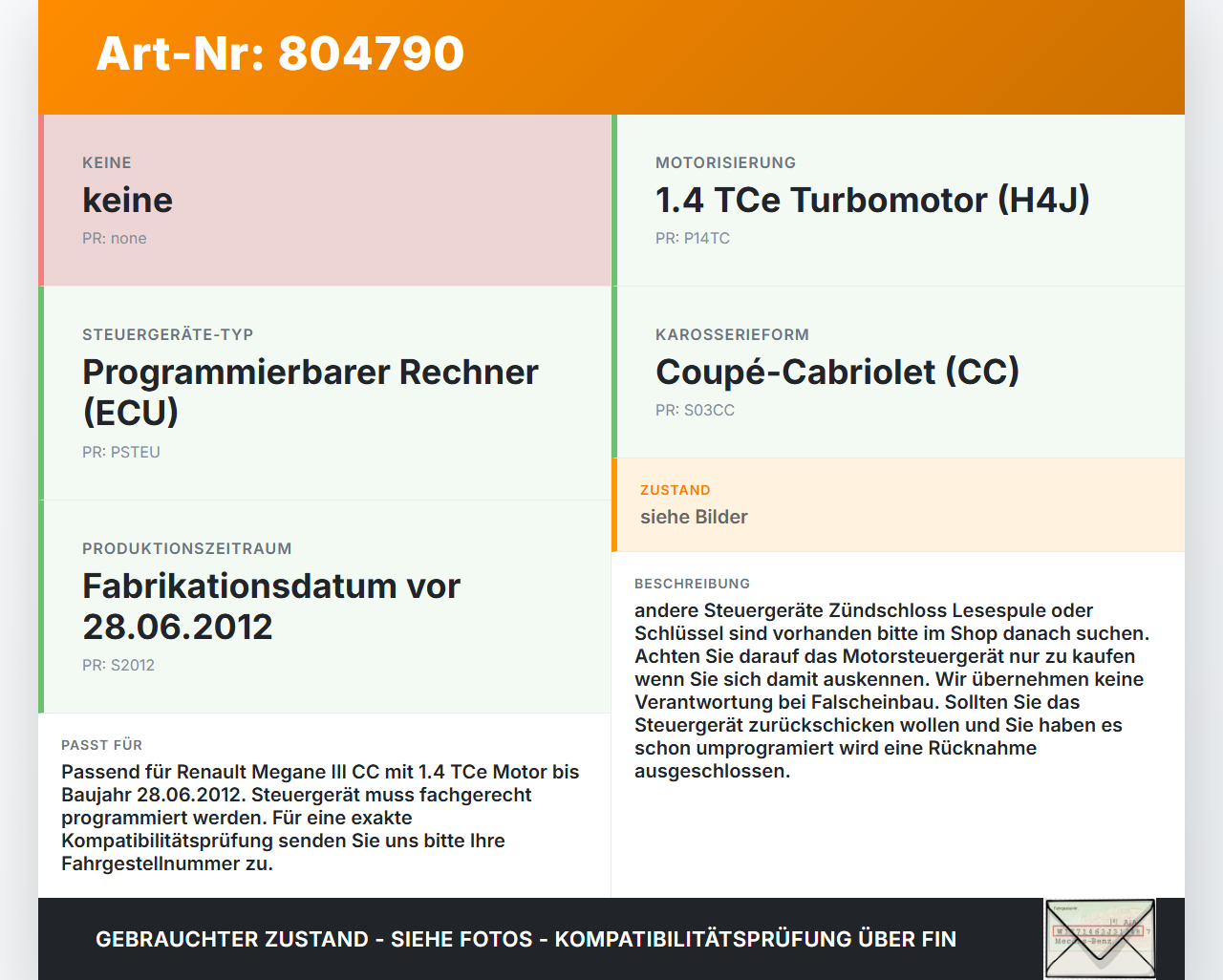 Renault Megane III CC 08-12 TCe 1,4 96KW Steuergerät ECU für Motor Motorsteuergerät Renault Megane III CC 08-12... Vorschau 3