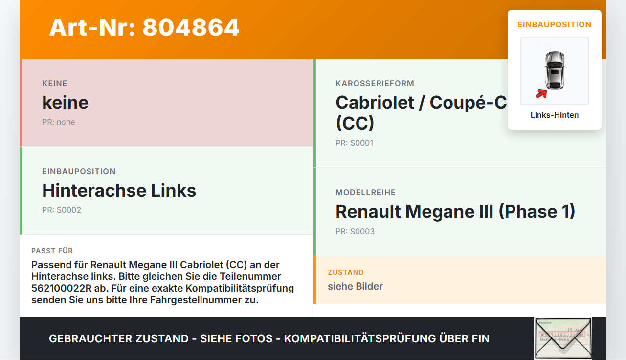 Renault Megane III CC 08-12 Cabriolet Stossdämpfer Links Hinten Renault Megane III CC 08-12 06.04.2011 562100022R... Vorschau 3