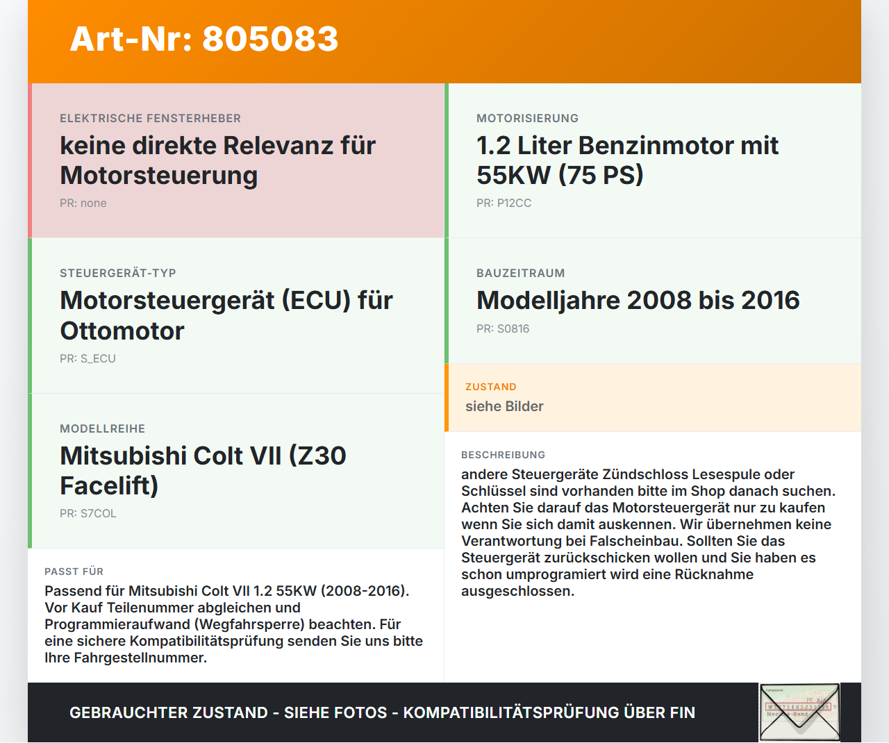 Mitsubishi Colt VII 08-16 1,2 55KW Steuergerät ECU für Motor Motorsteuergerät Mitsubishi Colt VII 08-16 15.03.2009... Vorschau 3