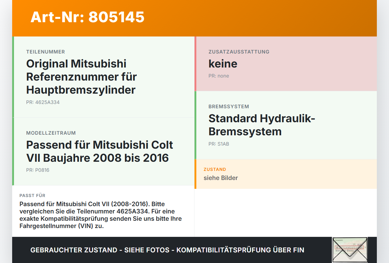 Mitsubishi Colt VII 08-16 Hauptbremszylinder Bremszylinder Mitsubishi Colt VII 08-16 15.03.2009 4625A334 gebraucht Vorschau 3