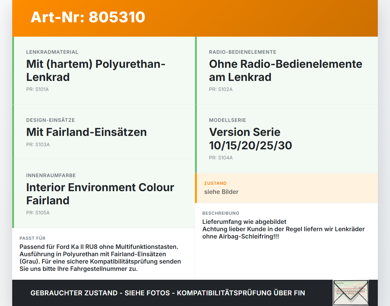 Ford Ka II RU8 08-16 Lenkrad Airbaglenkrad Ford Ka II RU8 08-16 22.06.2009 9S51-3600-DA38C5 1567626 gebraucht Vorschau 3