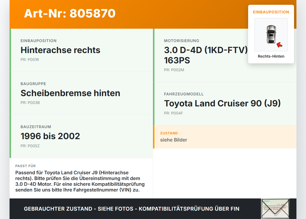 Toyota Land Cruiser 90 J9 96-02 D-4D 3,0 120KW Bremssattel Bremszange Hinten Rechts Toyota Land Cruiser 90 J9 96-02... Vorschau 3