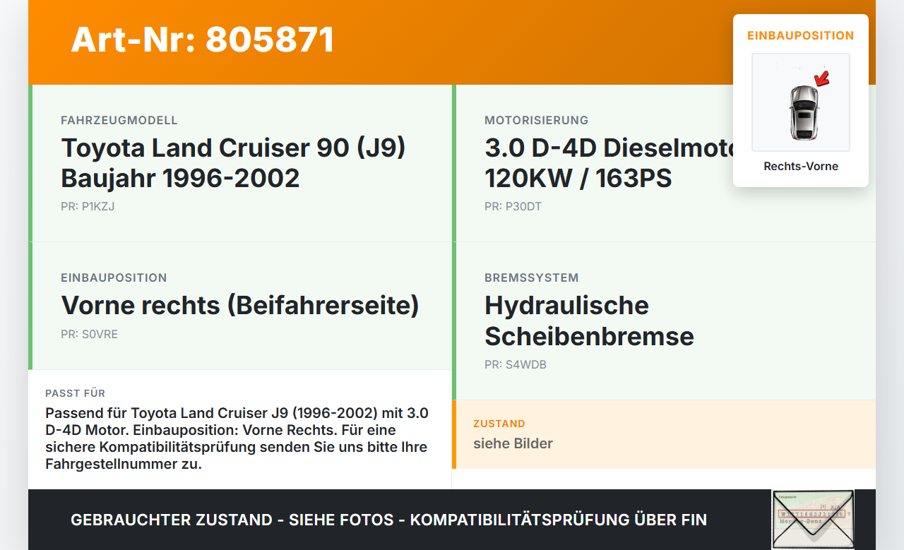 Toyota Land Cruiser 90 J9 96-02 D-4D 3,0 120KW Bremssattel Bremszange Vorne Rechts Toyota Land Cruiser 90 J9 96-02... Vorschau 3