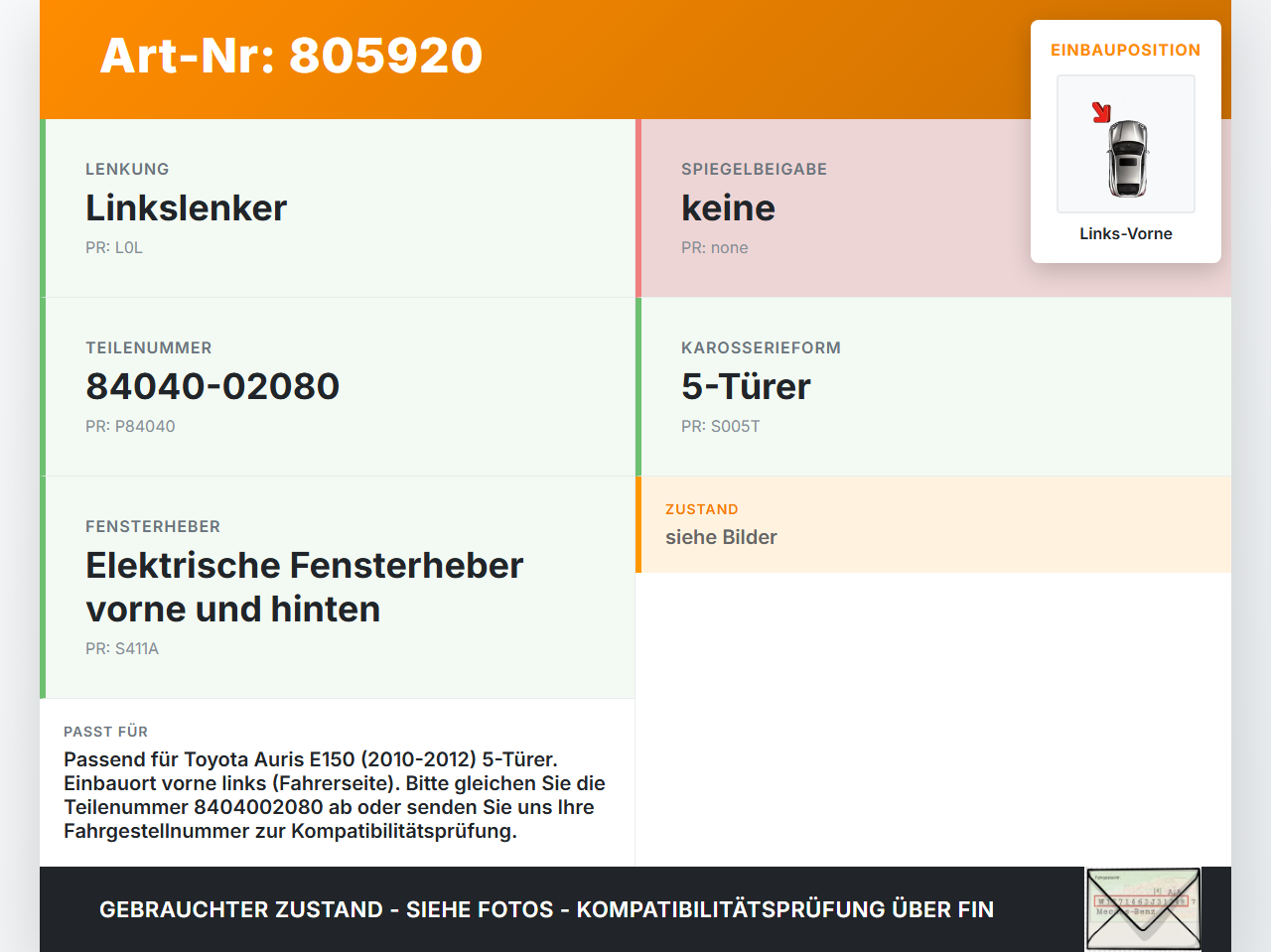 Toyota Auris ZW E150 10-12 5T Fensterheberschalter Schalter Links Vorne Toyota Auris ZW E150 10-12 14.04.2011... Vorschau 3