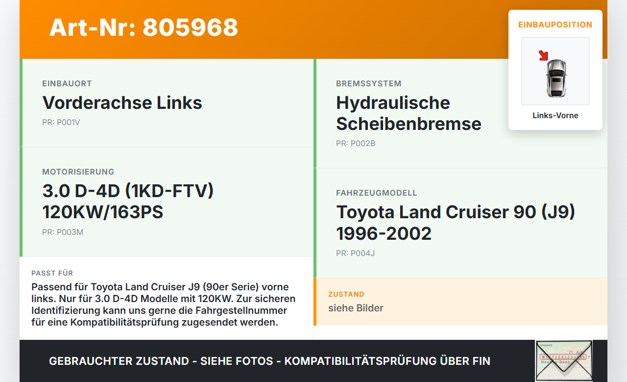 Toyota Land Cruiser 90 J9 96-02 D-4D 3,0 120KW Bremssattel Bremszange Vorne Links Toyota Land Cruiser 90 J9 96-02... Vorschau 3