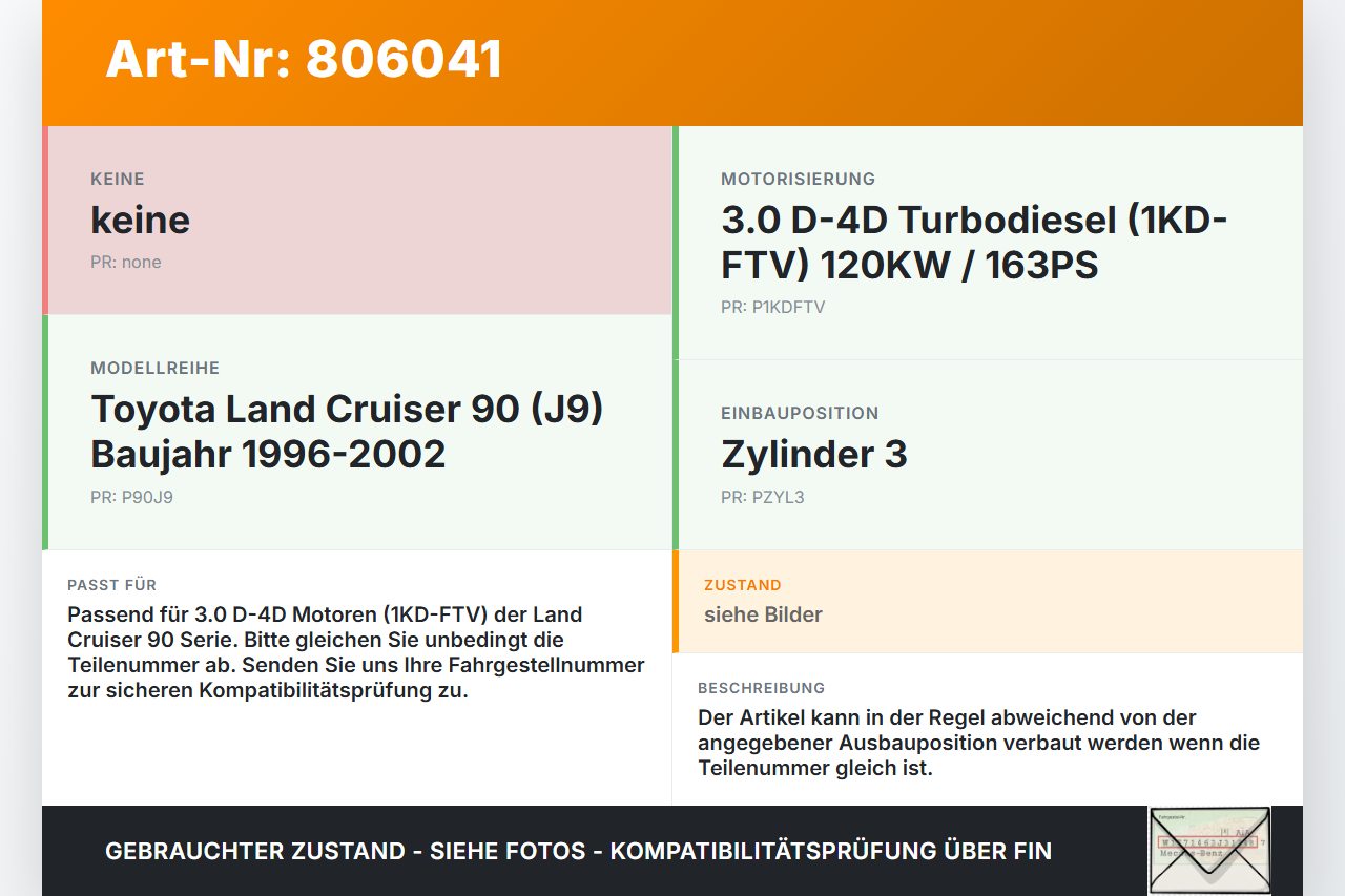 Toyota Land Cruiser 90 J9 96-02 D-4D 3,0 120KW Injektor Einspritzdüse Zyl.3 Toyota Land Cruiser 90 J9 96-02... Vorschau 3