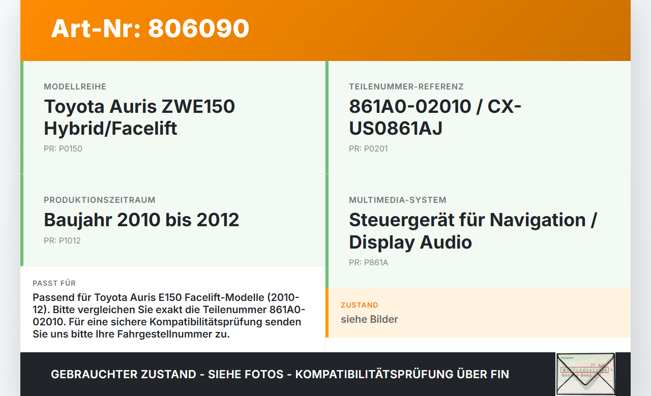 Toyota Auris ZW E150 10-12 Steuergerät Toyota Auris ZW E150 10-12 14.04.2011 861A002010 861A0-02010 CX-US0861AJ... Vorschau 3