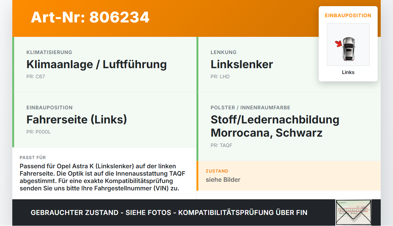 Opel Astra K 15-19 Luftdusche Luftdüse Links Opel Astra K 15-19 27.11.2018 39079603 gebraucht Vorschau 3