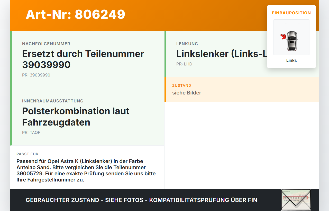 Opel Astra K 15-19 Blende für Armaturenbrett Abdeckung Links Opel Astra K 15-19 27.11.2018 39005729 gebraucht Vorschau 3