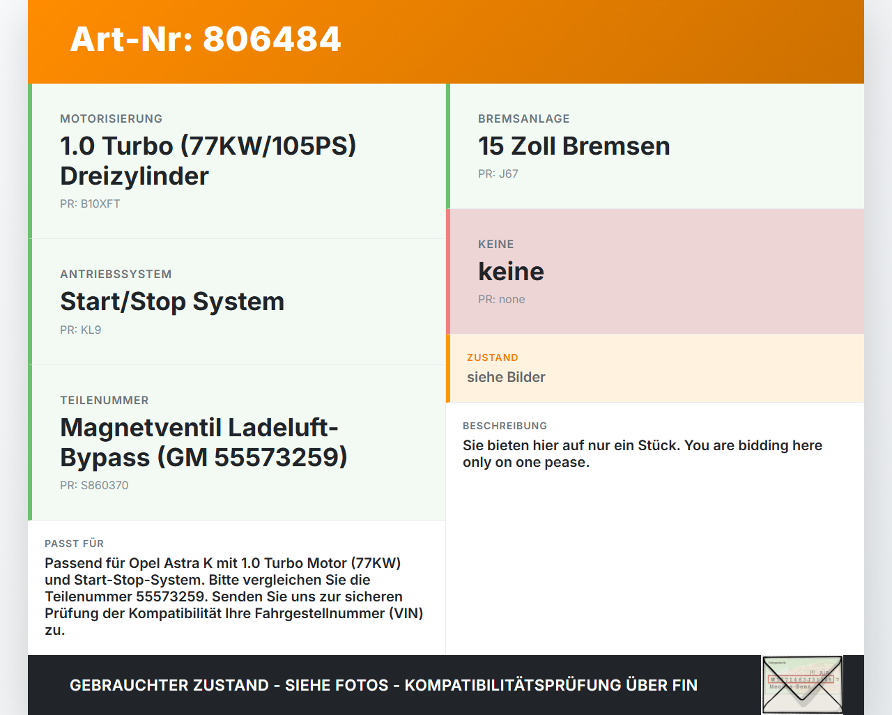 Opel Astra K 15-19 1,0 77KW Magnetventil 1 Opel Astra K 15-19 27.11.2018 55573259 19130-81601 7.03351.15 860370... Vorschau 3
