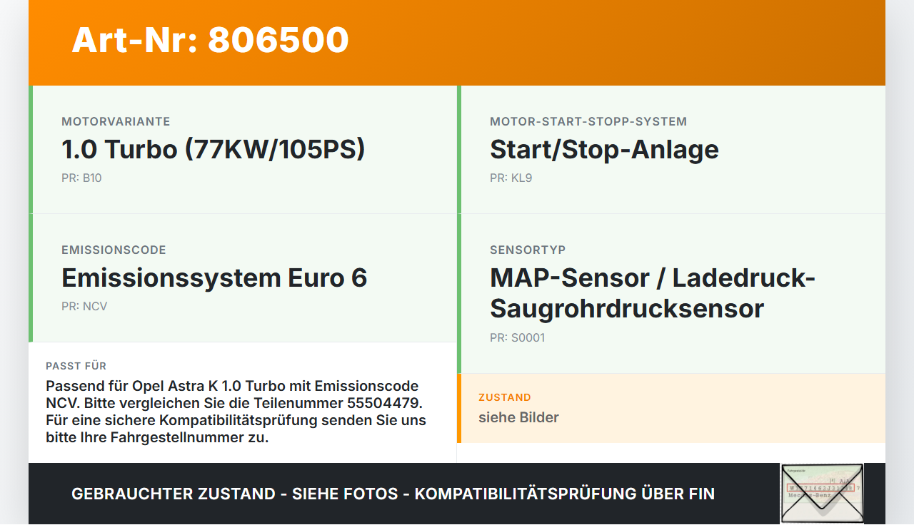 Opel Astra K 15-19 1,0 77KW Luftdruck MAP Sensor Opel Astra K 15-19 27.11.2018 55504479 0261230529 gebraucht Vorschau 3