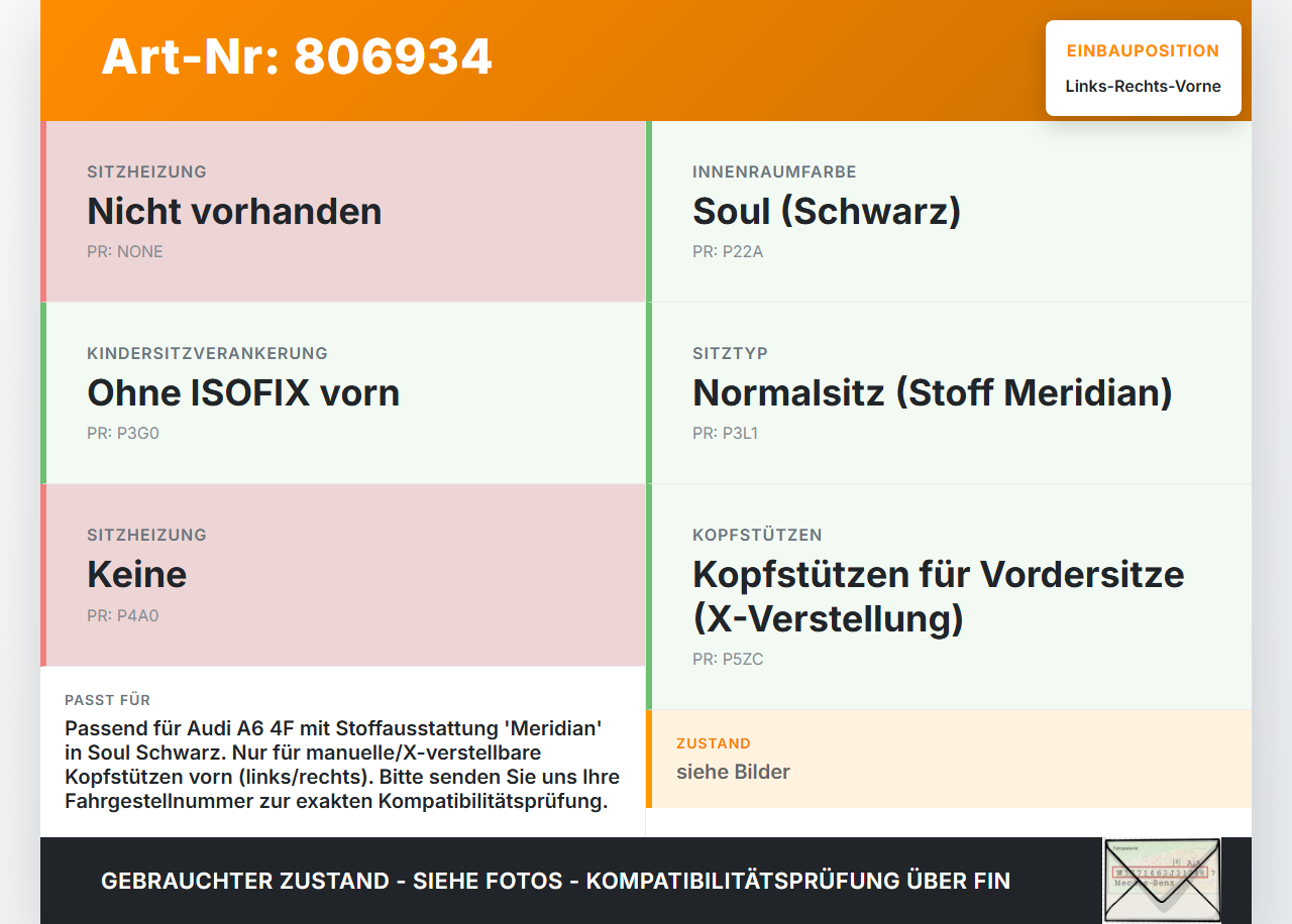 Audi A6 4F 6C 05-08 Kombi Kopfstütze für Beifahrer Sitz Rechts oder Links Vorne Soul Schwarz Audi A6 4F 6C 05-08... Vorschau 3