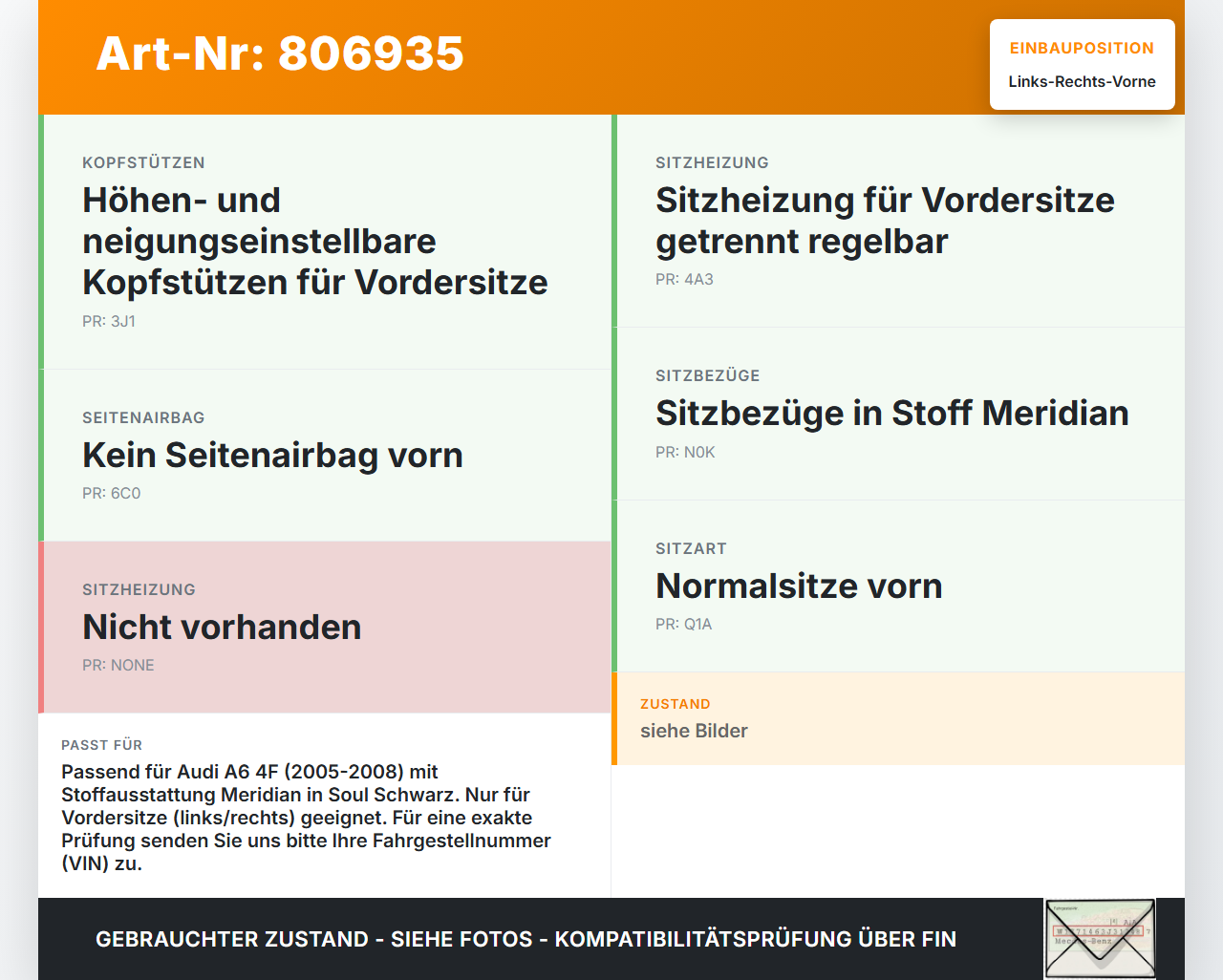 Audi A6 4F 6C 05-08 Kopfstütze für Fahrer Sitz Rechts oder Links Vorne Soul Schwarz Audi A6 4F 6C 05-08 30.11.2005... Vorschau 3