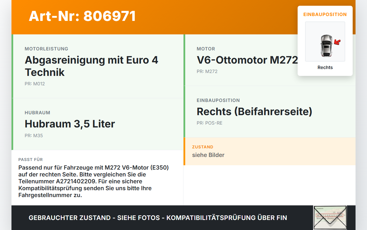 Mercedes S211 W211 E350 06-09 3,5 200KW 272964 Abgaskrümmer Rechts Mercedes S211 W211 E350 06-09 28.04.2008... Vorschau 3