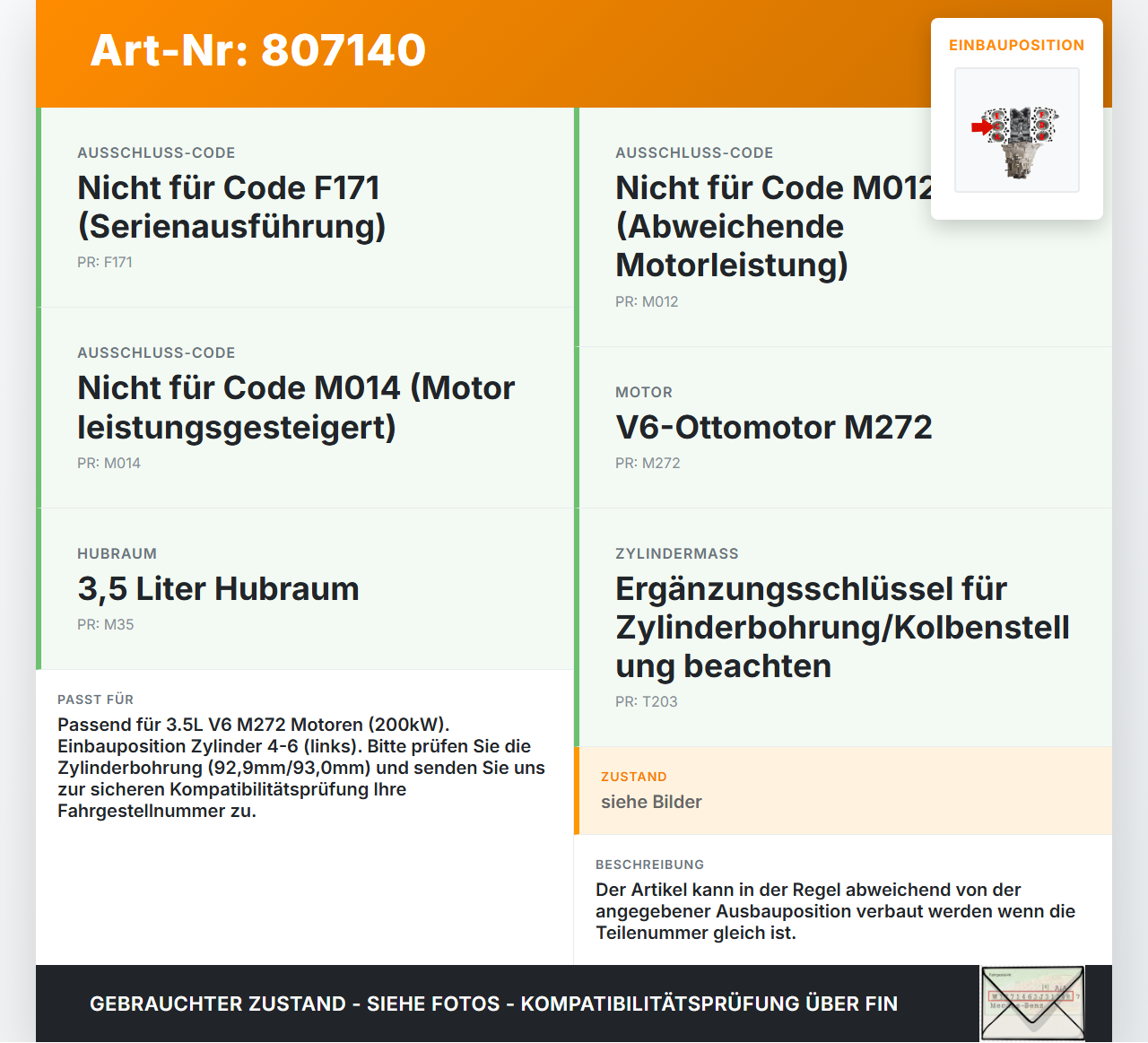 Mercedes S211 W211 E350 06-09 3,5 200KW 272964 Kolben mit Pleuel Pos C 4-6 Links Mercedes S211 W211 E350 06-09... Vorschau 3