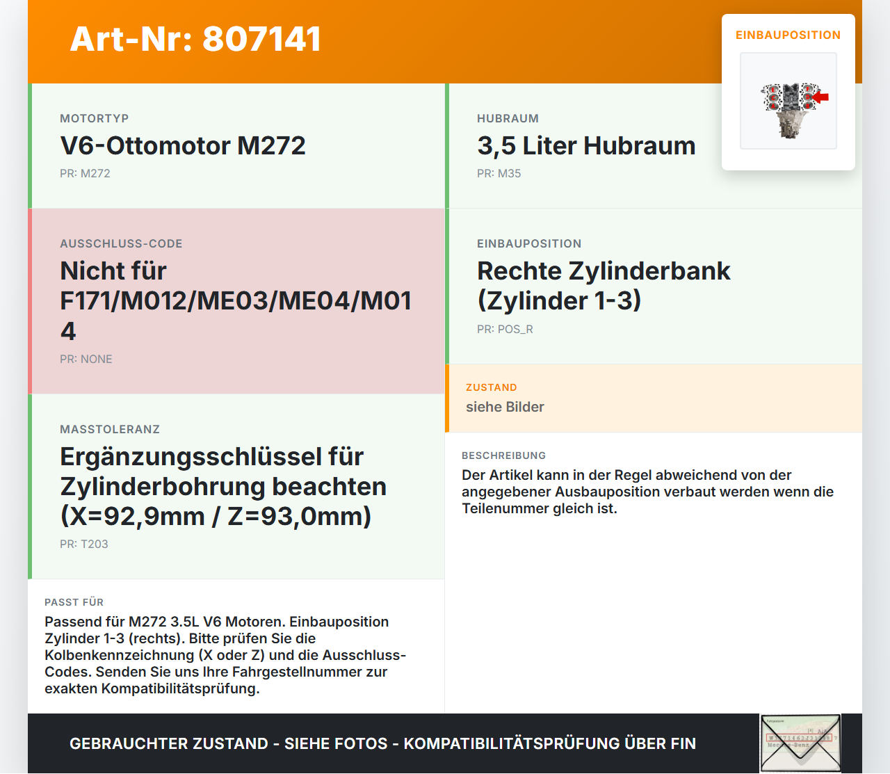 Mercedes S211 W211 E350 06-09 3,5 200KW 272964 Kolben mit Pleuel Pos D 1-3 Rechts Mercedes S211 W211 E350 06-09... Vorschau 3
