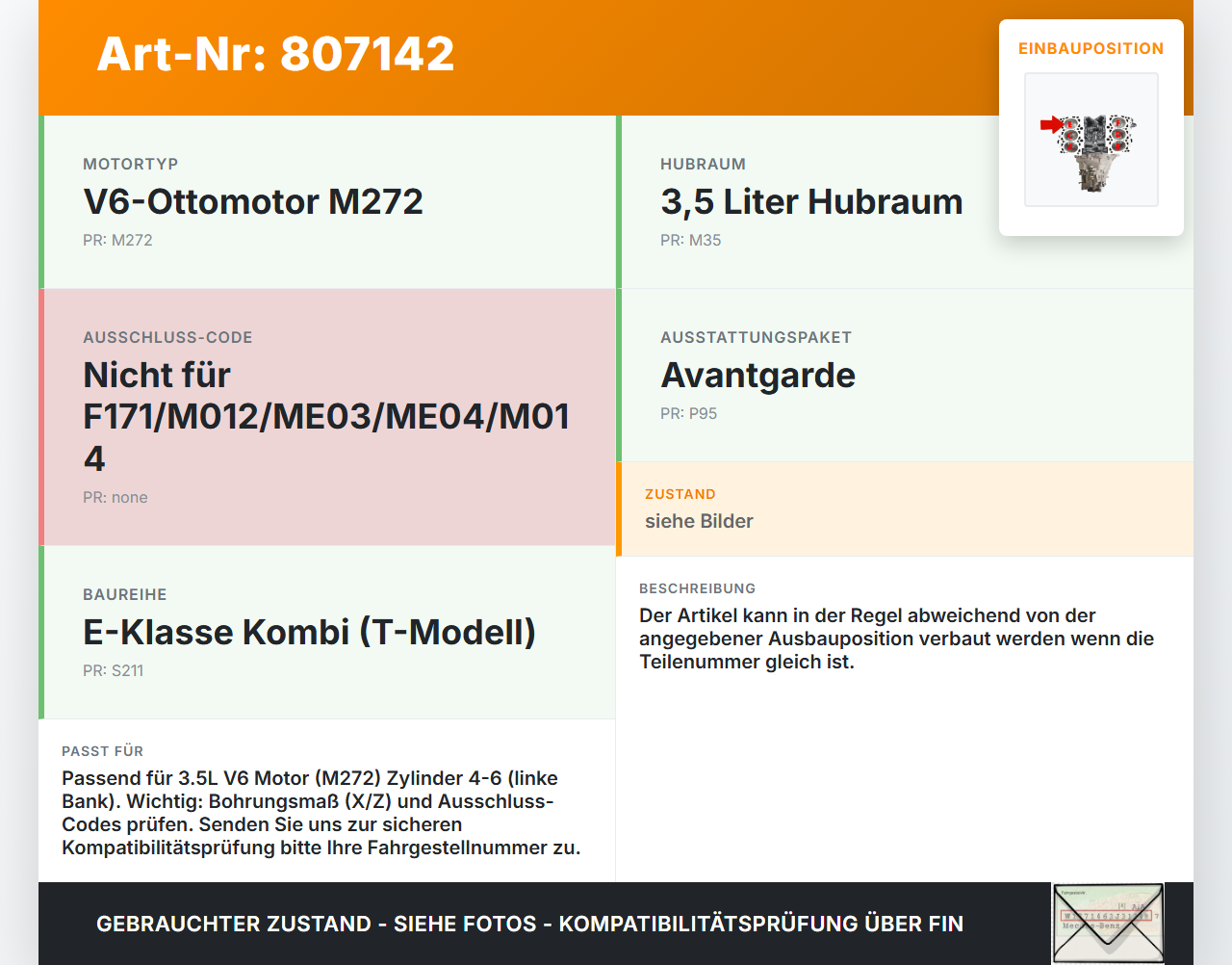 Mercedes S211 W211 E350 06-09 3,5 200KW 272964 Kolben mit Pleuel Pos E 4-6 Links Mercedes S211 W211 E350 06-09... Vorschau 3