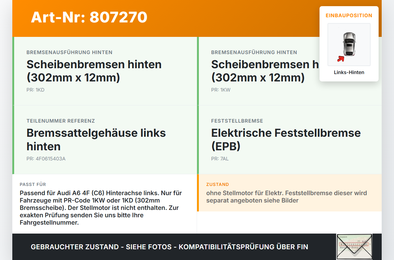 Audi A6 4F 6C 05-08 TDI 2,7 132KW Bremssattel Bremszange Hinten Links Audi A6 4F 6C 05-08 30.11.2005 4F0615403A... Vorschau 3