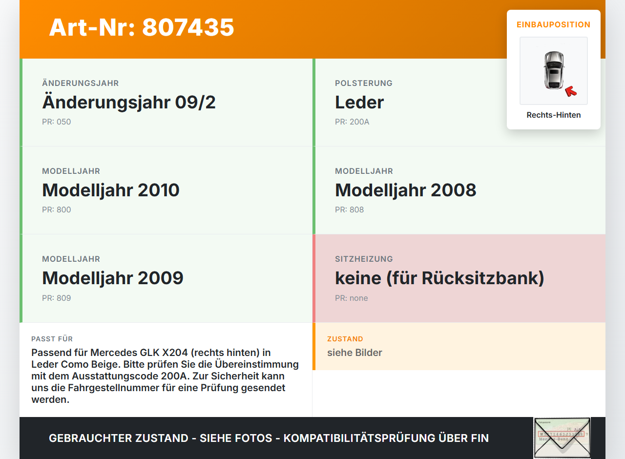 Mercedes X204 GLK 09-15 Rückenpolster Rechts für Rücksitzbank Hinten Como Beige Mercedes X204 GLK 09-15 21.02.2009... Vorschau 3