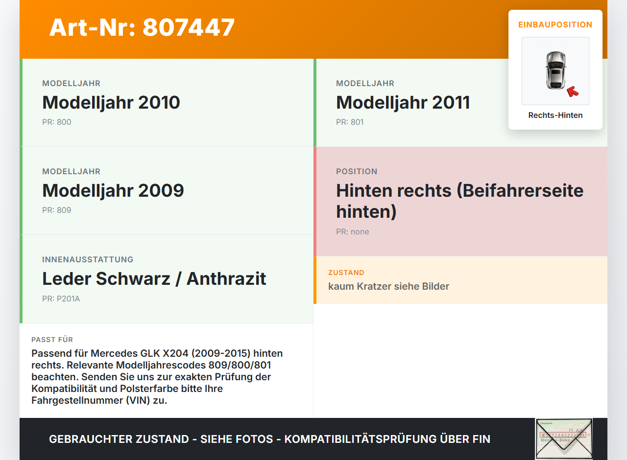 Mercedes X204 GLK 09-15 Türverkleidung Türpappe Rechts Hinten Mercedes X204 GLK 09-15 21.02.2009 A2047303062 gebraucht Vorschau 3