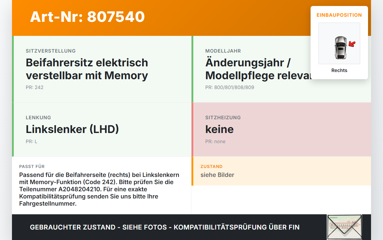 Mercedes X204 GLK 09-15 Sitzverstellung Memory Schalter Rechts Mercedes X204 GLK 09-15 21.02.2009 A2048204210... Vorschau 3