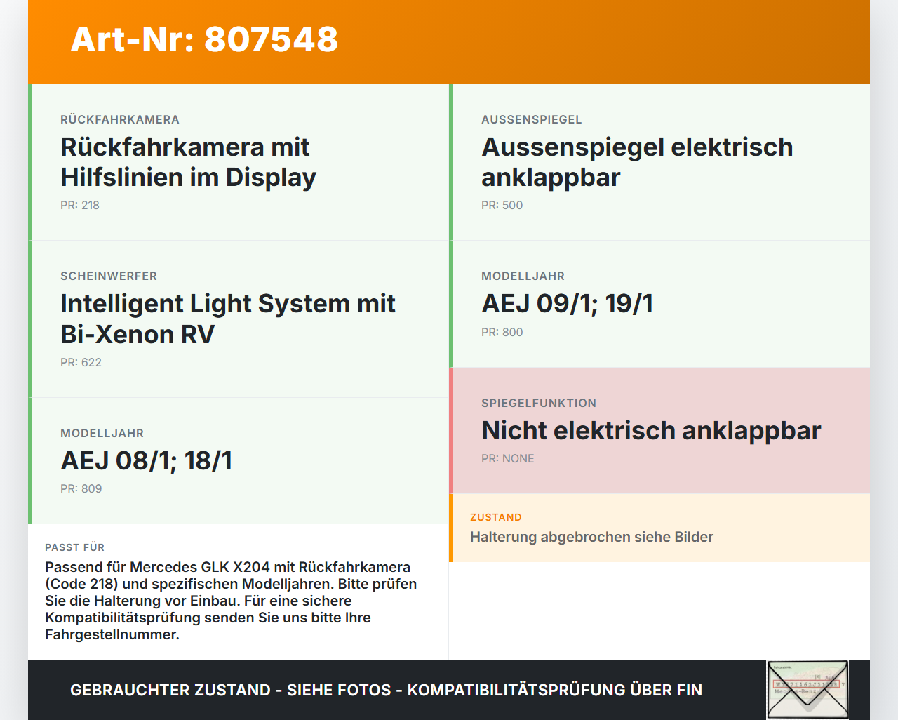 Mercedes X204 GLK 09-15 3,0 170KW Kamera Sensor Frontkamera Spiegelkamera Mercedes X204 GLK 09-15 21.02.2009... Vorschau 3