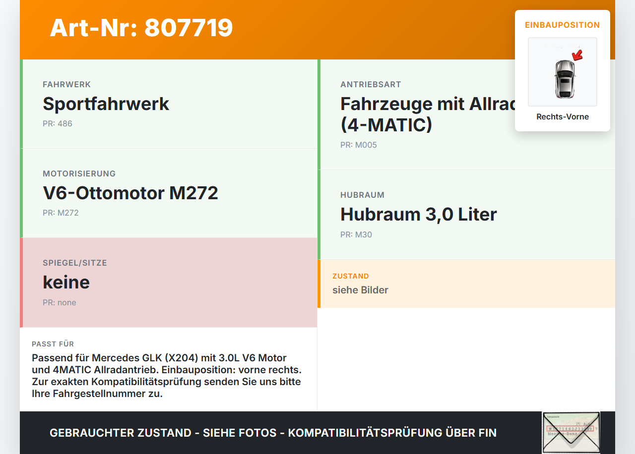 Mercedes X204 GLK 09-15 3,0 170KW Bremssattel Bremszange Vorne Rechts Mercedes X204 GLK 09-15 21.02.2009... Vorschau 3