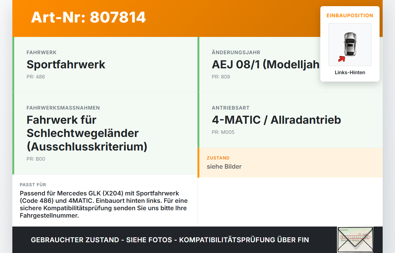 Mercedes X204 GLK 09-15 Stossdämpfer Links Hinten Mercedes X204 GLK 09-15 21.02.2009 844904012473 36-K10-0... Vorschau 3