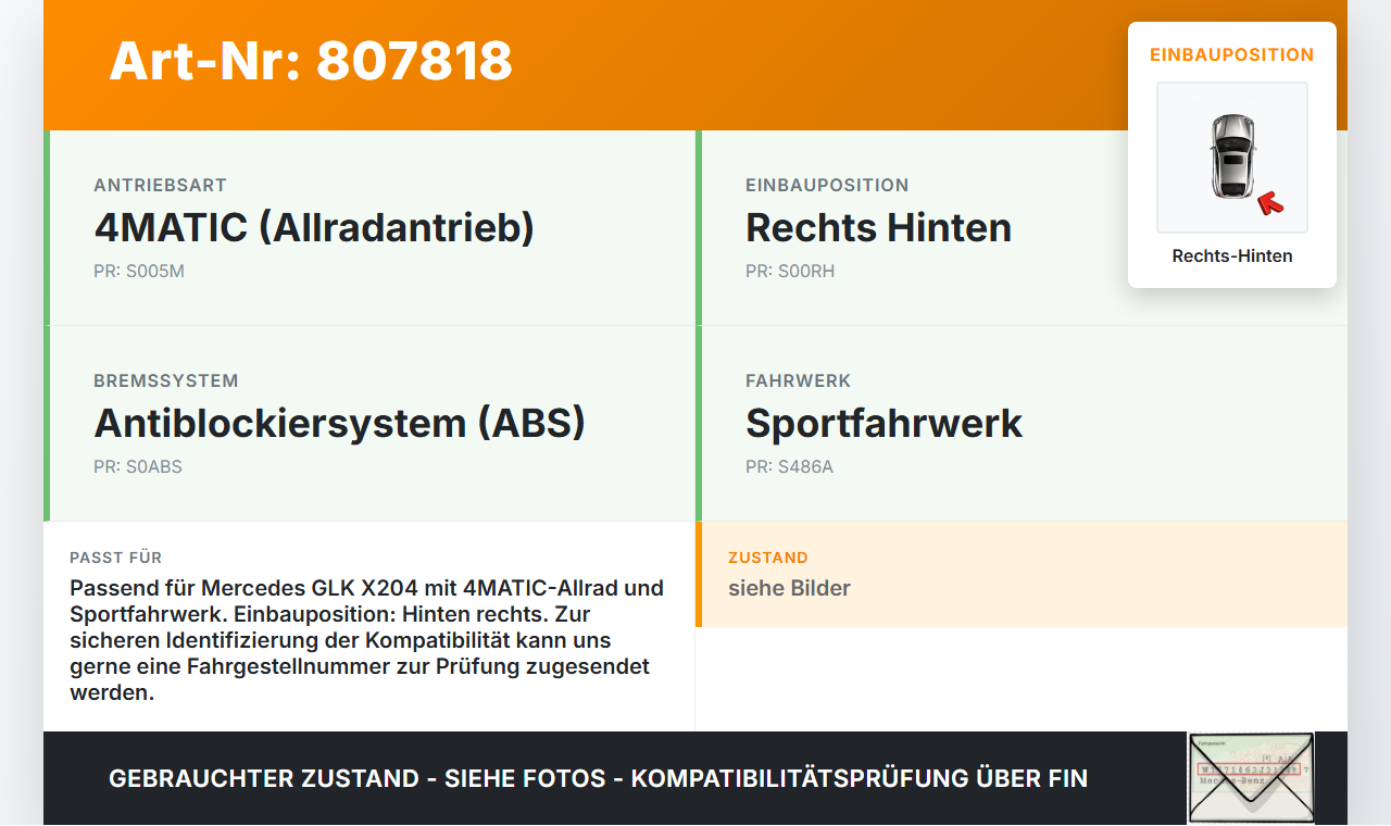 Mercedes X204 GLK 09-15  3,0 170KW Achsschenkel Radnabe mit ABS Rechts Hinten Mercedes X204 GLK 09-15 21.02.2009... Vorschau 3