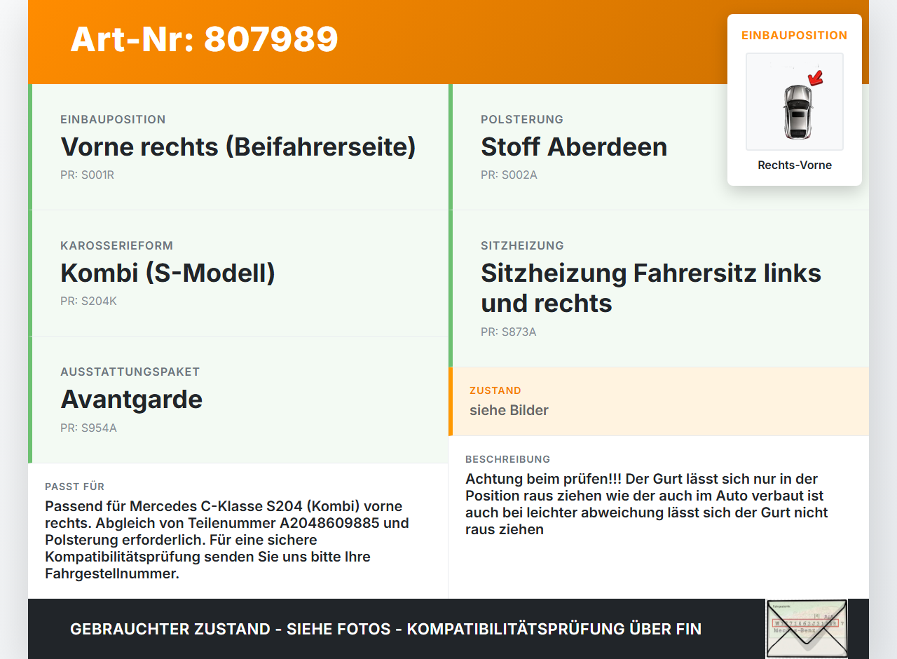 Mercedes W204 S204 C180 11-14 Kombi Gurt Sicherheitsgurt Rechts Vorne Mercedes W204 S204 C180 11-14 11.11.2010... Vorschau 3