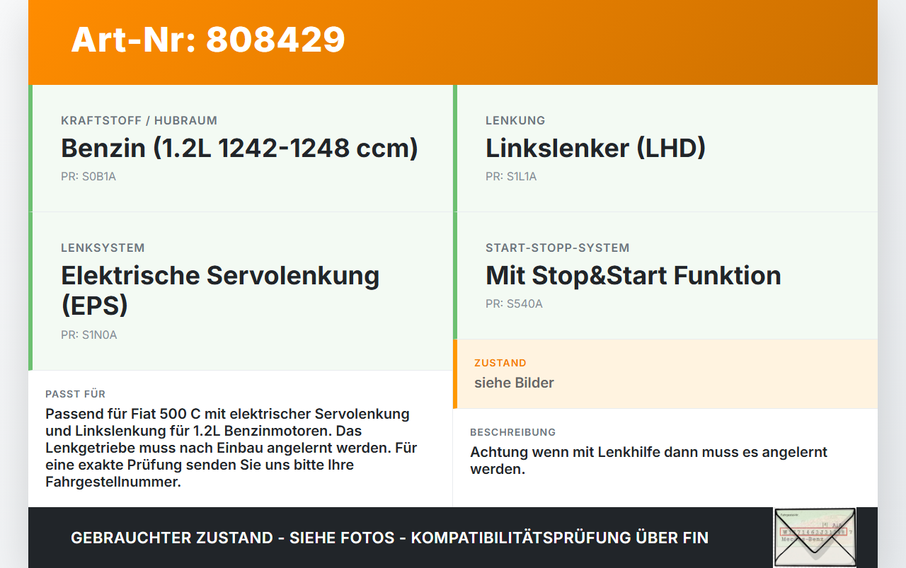 Fiat 500 C 07-12 Lenkgetriebe Fiat 500 C 07-12 27.04.2010 51875886 gebraucht Vorschau 3