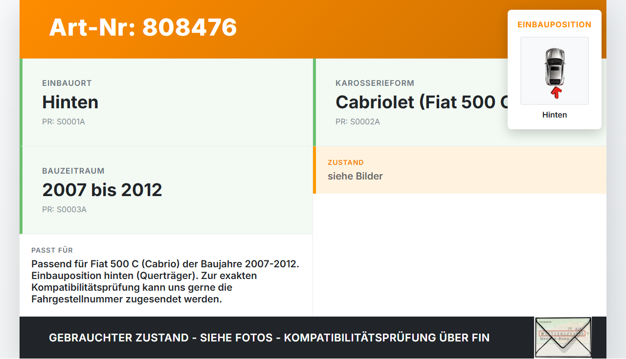 Fiat 500 C 07-12 Stoßstangenträger Stoßfängerträger Träger Querträger Hinten Fiat 500 C 07-12 27.04.2010 51814200... Vorschau 3
