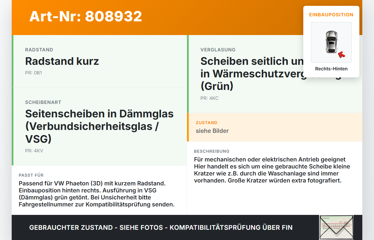VW Phaeton 3D 01-07 Kurz RHK Seitenscheibe für Tür Türscheibe Rechts Hinten VSG VW Phaeton 3D 01-07 24.05.2007... Vorschau 3