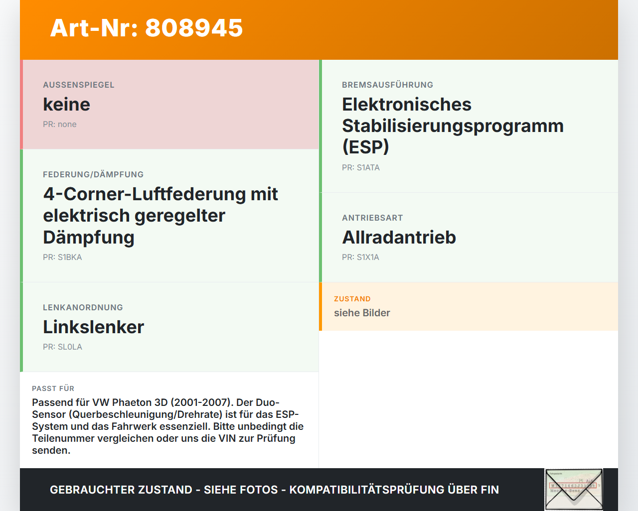 VW Phaeton 3D 01-07 Kurz ESP Sensor Duo Sensor Steuergerät Querbeschleunigung VW Phaeton 3D 01-07 24.05.2007... Vorschau 3