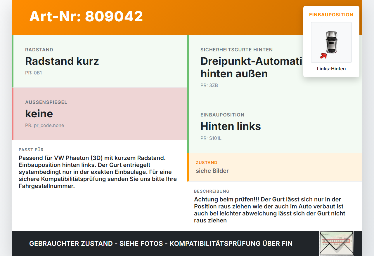 VW Phaeton 3D 01-07 Kurz Gurt Sicherheitsgurt Gurtstraffer Links Hinten VW Phaeton 3D 01-07 24.05.2007 3D0857805N... Vorschau 3